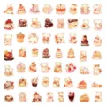 Cute Korean cartoon bear stickers aesthetic sweet cake decorative waterproof decals for phone case. - 60 Pcs Bear Dessert