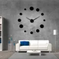 Modern 3D DIY acrylic wall clock scene, minimalist black round dots design for living room. - Black