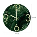 Green marble wall clock 30cm silent luminous acrylic clock for living room bedroom decor - Luminous Green