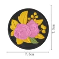 Runde bestickte Flicken rosa Rosen goldene Blätter DIY Kleidung Applikation 7.5cm - Stil 6 (DW9187-6)