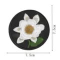 Round embroidered patch with a white flower and green leaf, 7.5x7.5cm fabric badge applique. - Style 9 (DW9187-9)