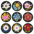 Rounds ethnic embroidered patch set, floral DIY clothing applique, handmade craft decorative badge. - Set of 9 (DW9187 Set) / 9 Pieces/Pack