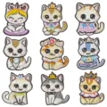 Simpatici Toppe Ricamate Gatto Cartone Animato Termoadesive Applicazioni Vestiti 9pz - Set di 9