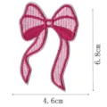 Detailed view of pink embroidered bow patch showing precise dimensions for DIY sewing and crafts. - Bowknot Style(DW9067-18)
