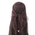 Brown rhinestone mesh headscarf women sparkly veil chic hair wrap 80cm fashion square scarf - Rhinestone Square Veil (RY-01) / Brown