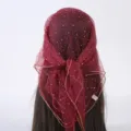 Women sheer sequin headscarf rhinestone mesh veil hair wrap vintage chic hair accessory 80cm - Rhinestone Square Veil (RY-02) / Burgundy