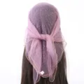 Elegant rhinestone decorated sheer mesh headscarf for women, stylish purple hair accessory. - Rhinestone Square Veil (RY-03) / Pink Purple