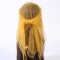 Yellow rhinestone mesh headscarf, sheer tulle square veil for women, elegant fashion hair wrap. - Rhinestone Square Veil (RY-04) / Yellow