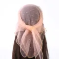 Stijlvolle strass mesh hoofddoek voor dames, elegante transparante vierkante sluier. - Lichtroze