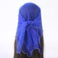 Blauwe strass polyester vierkante hoofddoek sluier detail, elegante mode vrouwen haar accessoire. - Saffierblauw