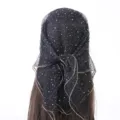 Zwarte sprankelende strass polyester vierkante sjaal detail, elegante hoofdsluier voor dames. - Zwart