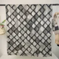 Dames lange polyester sjaal met geometrisch blokpatroon, stijlvolle zwart-grijze damessjaal. - RY-02