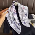 French style floral printed square silk scarf for women, elegant neckerchief and shawl. - RY-62