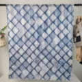 Dames lange sjaal van polyester met blauwe geometrische ruitprint bedrukt! - RY-04