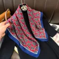 French Style Red Blue Paisley Silk Square Scarf Elegant Women Satin Neck Scarf 70cm - RY-06
