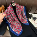 French vintage style paisley printed silk square scarf 70cm red and blue fashion accessory - RY-14