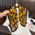 Elegant 70cm orange leopard print silk square scarf for women, versatile shirt accessory. - RY-18