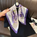 Elegant purple iris floral satin square scarf for women, chic versatile neckerchief. - RY-21
