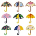 Colorful umbrella embroidered patches set, cute decorative clothing appliques for DIY sewing. - Set of 9