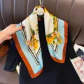 French style floral satin square scarf 70cm versatile elegant silk scarf shawl for women - RY-23