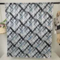 Damen langer bedruckter Schal mit blauem und schwarzem abstrakten Karomuster, 185x80cm. - RY-24