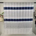 Damen langer Schal mit geometrischem Blockmuster und blauen Streifen, elegantes Polyestertuch. - RY-30