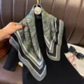 French style vintage paisley printed square scarf for women, elegant green and black silk shawl. - RY-39