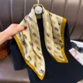 Elegant silk square scarf with classic horse and carriage print, chic accessory for women. - RY-51