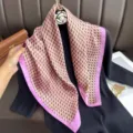 Women 70cm Silk Square Scarf Pink Geometric Print Versatile Fashion Shawl Neck Scarf - RY-52