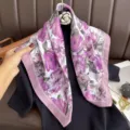 French style floral printed square silk scarf 70cm versatile women neckerchief shawl for daily wear - RY-54