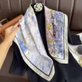 Women silk scarf 70cm art print square scarf elegant floral neckerchief for stylish outfits - RY-57