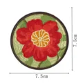 Round embroidered red flower patch with green leaf design, 7.5cm diameter for clothing. - Style 1 (DW9186-1)