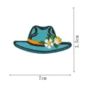 écusson brodé chapeau bleu avec décor de fleurs, patch thermocollant vêtements 7x3.5cm. - Chapeau Bleu(DW9811-28)