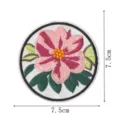 Round embroidered patch detail, peony floral design with green leaves, 7.5cm size. - Style 6 (DW9186-6)
