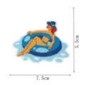 Embroidered patch featuring a beach girl on a blue swim ring, size 7.5x5.5cm for clothing decor. - Beach Girl Lifebuoy
