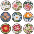 Round flower embroidery patches iron on appliques for clothing decoration and repair DIY crafts - Set of 9