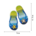 Close-up of cute flip-flop shaped embroidered patches featuring colorful stripes and starfish. - Beach Sandals