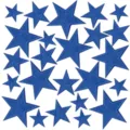 Set of blue embroidered star patches in various sizes, perfect for DIY clothing repair and decoration. - Full Size Set (9074) / 24 Pieces Pack
