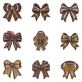 Football bow embroidery patches detail view, brown and white sports themed DIY clothing accessories. - Assorted Style / 9 Pieces Set