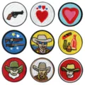Set of 9 vintage western cowboy embroidered patches, retro gun and heart iron-on badges. - 9-Piece Set(DW9095一套9个)