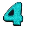 Cyan embroidered number four patch detail shot for clothing diy decoration and accessories. - Number 4
