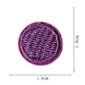 Detailed close-up view of a round purple embroidered patch showing precise 1.6cm dimensions. - Round Embroidered Patch (DW9105-8) / Purple