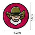 Detailed view of the round embroidered hunter cowboy patch with clear stitching and dimensions. - Hunter Portrait(DW9095-5)