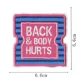 Close-up detail of a colorful embroidered patch with funny text design, premium texture and clear edges. - Blue Stripe Slogan (DW9802-7)