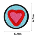 Round embroidered patch featuring layered pink and red hearts with blue background, 6.2cm size. - Heart Pattern(DW9095-9)