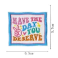 Retro motivational embroidered patch for jackets and bags with peace sign design size 6.5x5.7cm - Blue Edge Retro Slogan (DW9802-13)