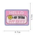 Cute pink name tag embroidered patch, funny quote iron-on patch for jackets and bags. - Pink Name Tag (DW9802-35)