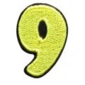 Close-up detail of a yellow embroidered number nine patch with black border for clothing DIY. - Number 9