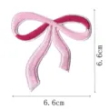 Pink ribbon bow embroidered patch detail shot, showing precise craftsmanship and size measurements. - Bowknot Style(DW9067-24)