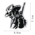 Detailed view of black and white western cowboy embroidered patch, measuring 7.1x6.6cm. - DW9055-7